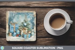 GorgeousVintage Blue Christmas Square Coaster design.