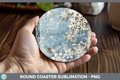 GorgeousVintage Blue Christmas Round Coaster design.