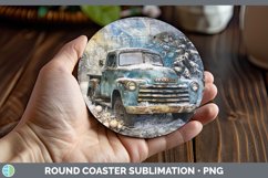 GorgeousVintage Blue Christmas Round Coaster design.