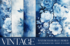 Blue Watercolor Floral Backgrounds, Blue Floral Papers, s1 Product Image 1
