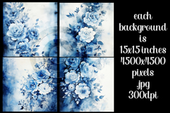 Blue Watercolor Floral Backgrounds, Blue Floral Papers, s1 Product Image 2