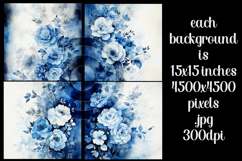 Blue Watercolor Floral Backgrounds, Blue Floral Papers, s2 Product Image 2