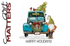 Vintage Truck Santa Gnome - 300 DPI - Hand Painted Product Image 2