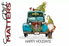 Vintage Truck Santa Gnome - 300 DPI - Hand Painted Product Image 2