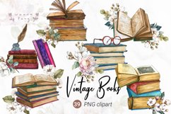 Vintage Floral Books Watercolor Clipart Product Image 1