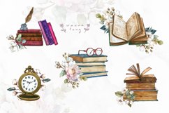 Vintage Floral Books Watercolor Clipart Product Image 2