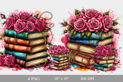 Watercolor Vintage Books and Roses Clipart Product Image 2