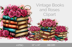 Watercolor Vintage Books and Roses Clipart Product Image 1