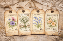 Vintage Botanical Stamps Clipart Floral Postage Product Image 4
