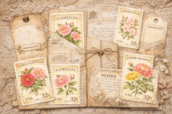 Vintage Botanical Stamps Clipart Floral Postage Product Image 6