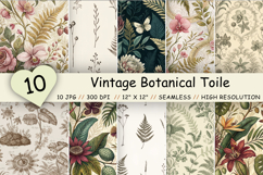 Vintage Botanical Toile Digital Paper, Seamless Antique Floral Pattern Bundle, Printable Scrapbook Paper, Victorian Design Botanical Bundle