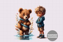 Teddy bear and boy, Vintage boy clipart Product Image 1