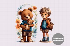 Boy with teddy bear clipart, Vintage boy clipart Product Image 1