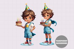 Birthday boy with cake clipart, Vintage boy clipart Product Image 1