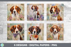 Bundle of six Decoupage Brittany Dogs Paper Backgrounds designs.
