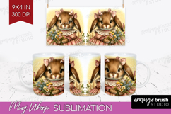 Vintage Bunny Mug Wrap - Cute Bunny Mug PNG Sublimation Product Image 1