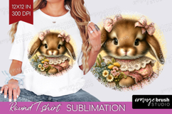 Vintage Bunny Round Tshirt Background - Cute Bunny PNG Product Image 1