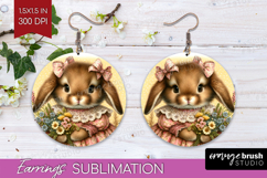 Vintage Bunny Round Earrings - Cute Bunny PNG Sublimation Product Image 1
