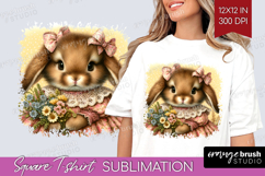 Vintage Bunny Square Tshirt Background - Cute Bunny PNG Product Image 1