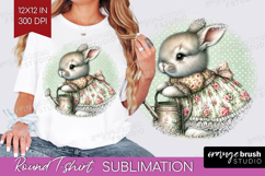 Vintage Bunny Round Tshirt Background - Cute Bunny PNG Product Image 1