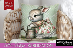 Vintage Bunny Pillow Sublimation - Cute Bunny Pillow Cover Product Image 1