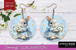 Vintage Bunny Round Earrings - Cute Bunny PNG Sublimation Product Image 1
