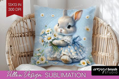 Vintage Bunny Pillow Sublimation - Cute Bunny Pillow Cover Product Image 1