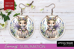 Vintage Bunny Round Earrings - Cute Bunny PNG Sublimation Product Image 1