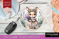 Vintage Bunny Car Coaster - Cute Bunny Coaster PNG Product Image 1
