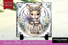 Vintage Bunny Slate PNG - Cute Bunny Square Slate Product Image 1