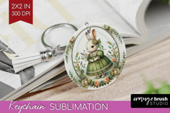 Vintage Bunny Keychain PNG - Cute Bunny Keychain Sublimation Product Image 1