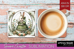 Vintage Bunny Square Coaster - Cute Bunny Coaster PNG Product Image 1