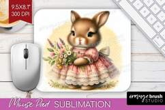Vintage Bunny Mouse Pad Sublimation - Cute Bunny Mousepad Product Image 1