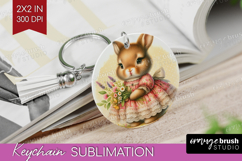 Vintage Bunny Keychain PNG - Cute Bunny Keychain Sublimation Product Image 1