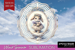 Vintage Bunny Wind Spinner Sublimation PNG - Cute Bunny Product Image 1
