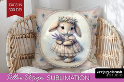 Vintage Bunny Pillow Sublimation - Cute Bunny Pillow Cover Product Image 1