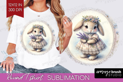Vintage Bunny Round Tshirt Background - Cute Bunny PNG Product Image 1