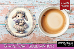 Vintage Bunny Round Coaster - Cute Bunny Coaster PNG Product Image 1
