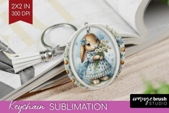 Vintage Bunny Keychain PNG - Cute Bunny Keychain Sublimation Product Image 1