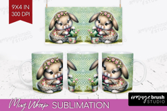 Vintage Bunny Mug Wrap - Cute Bunny Mug PNG Sublimation Product Image 1