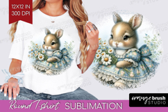 Vintage Bunny Round Tshirt Background - Cute Bunny PNG Product Image 1