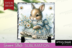 Vintage Bunny Slate PNG - Cute Bunny Square Slate Product Image 1