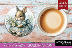 Vintage Bunny Round Coaster - Cute Bunny Coaster PNG Product Image 1