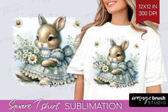 Vintage Bunny Square Tshirt Background - Cute Bunny PNG Product Image 1