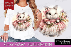 Vintage Bunny Round Tshirt Background - Cute Bunny PNG Product Image 1