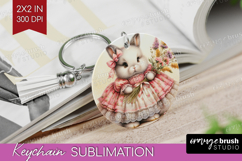Vintage Bunny Keychain PNG - Cute Bunny Keychain Sublimation Product Image 1