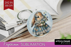 Vintage Bunny Keychain PNG - Cute Bunny Keychain Sublimation Product Image 1