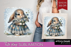 Vintage Bunny Tote Bag - Cute Bunny Tote Bag PNG Sublimation Product Image 1