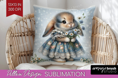 Vintage Bunny Pillow Sublimation - Cute Bunny Pillow Cover Product Image 1