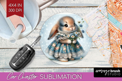 Vintage Bunny Car Coaster - Cute Bunny Coaster PNG Product Image 1
